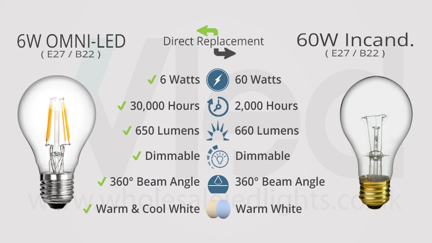 Comparison between 6W OMNI-LED Clear Globe And Its Older 60W Incandescent