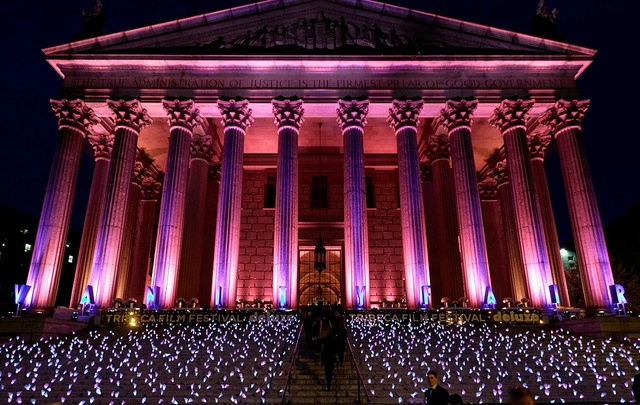 Flowers Installed Up The Steps Of The Courthouse In New York