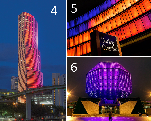 4 – Miami Tower, 5 – Luminous at Darling Square, 6 – National Library of Belarus