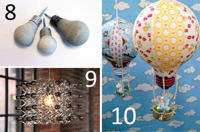 8 - Concrete Wall Hooks, 9 - Lamp Shade, 10 - Hot Air Balloons