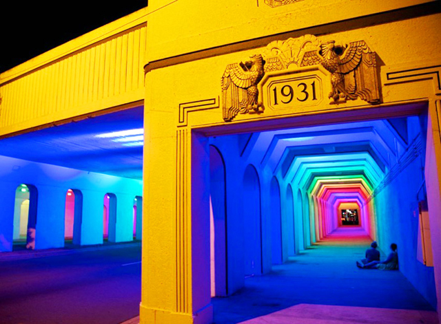 18th Street Underpass With A Vibrant Glowing Spectrum Of LED Light