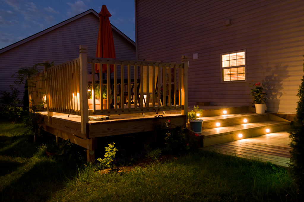 Wooden deck with decking lights