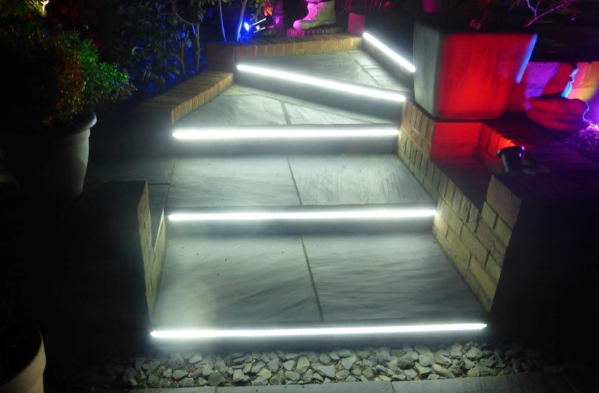 LED Strip Lights On Garden Steps